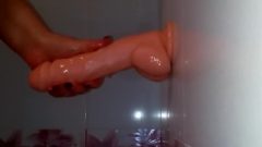 Oiled Rubber Toy And Started To Masturbate